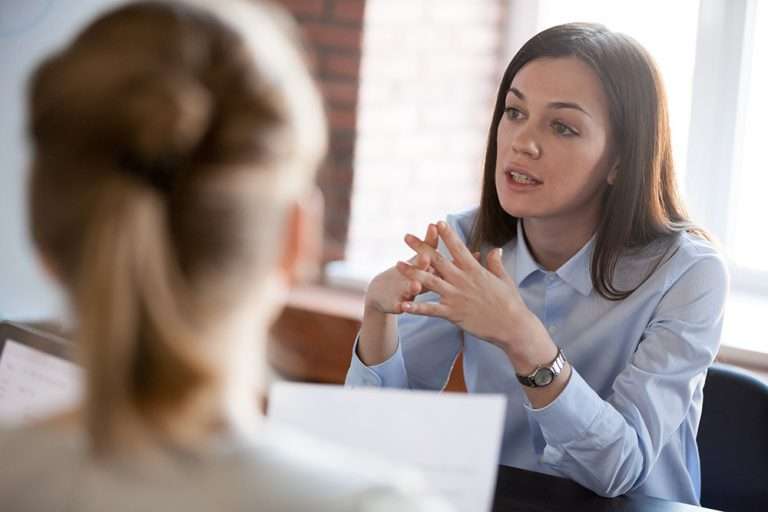 Woman in conversation